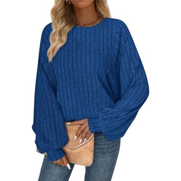 Womens Batwing Long Sleeve Tunic Top Fall Casual Lightweight Knit Sweater - Picture 7 of 7